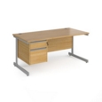 Contract 25 straight desk with 2 drawer pedestal and silver cantilever leg 1600mm x 800mm - oak top