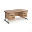 Contract 25 straight desk with 3 and 3 drawer pedestals and graphite cantilever leg 1600mm x 800mm - beech top