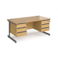 Contract 25 straight desk with 3 and 3 drawer pedestals and graphite cantilever leg 1600mm x 800mm - oak top