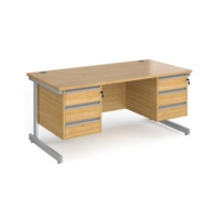 Contract 25 straight desk with 3 and 3 drawer pedestals and silver cantilever leg 1600mm x 800mm - oak top