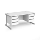 Contract 25 straight desk with 3 and 3 drawer pedestals and silver cantilever leg 1600mm x 800mm - white top