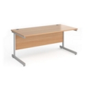 Contract 25 straight desk with silver cantilever leg 1600mm x 800mm - beech top