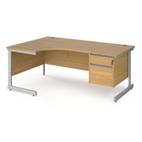 Contract 25 left hand ergonomic desk with 2 drawer pedestal and silver cantilever leg 1800mm - oak top