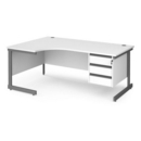 Contract 25 left hand ergonomic desk with 3 drawer pedestal and graphite cantilever leg 1800mm - white top