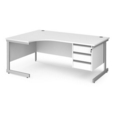 Contract 25 left hand ergonomic desk with 3 drawer pedestal and silver cantilever leg 1800mm - white top