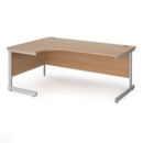 Contract 25 left hand ergonomic desk with silver cantilever leg 1800mm - beech top