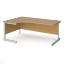 Contract 25 left hand ergonomic desk with silver cantilever leg 1800mm - oak top