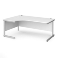 Contract 25 left hand ergonomic desk with silver cantilever leg 1800mm - white top