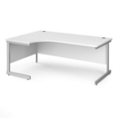 Contract 25 left hand ergonomic desk with silver cantilever leg 1800mm - white top