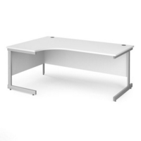 Contract 25 left hand ergonomic desk with silver cantilever leg 1800mm - white top