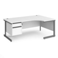 Contract 25 right hand ergonomic desk with 2 drawer pedestal and graphite cantilever leg 1800mm - white top