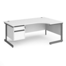 Contract 25 right hand ergonomic desk with 2 drawer pedestal and graphite cantilever leg 1800mm - white top
