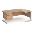 Contract 25 right hand ergonomic desk with 2 drawer pedestal and silver cantilever leg 1800mm - beech top