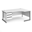Contract 25 right hand ergonomic desk with 3 drawer pedestal and graphite cantilever leg 1800mm - white top