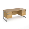 Contract 25 straight desk with 2 and 2 drawer pedestals and silver cantilever leg 1800mm x 800mm - oak top