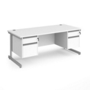 Contract 25 straight desk with 2 and 2 drawer pedestals and silver cantilever leg 1800mm x 800mm - white top
