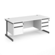Contract 25 straight desk with 2 and 3 drawer pedestals and graphite cantilever leg 1800mm x 800mm - white top