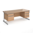 Contract 25 straight desk with 2 and 3 drawer pedestals and silver cantilever leg 1800mm x 800mm - beech top