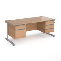 Contract 25 straight desk with 2 and 3 drawer pedestals and silver cantilever leg 1800mm x 800mm - beech top