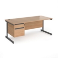 Contract 25 straight desk with 2 drawer pedestal and graphite cantilever leg 1800mm x 800mm - beech top