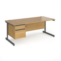 Contract 25 straight desk with 2 drawer pedestal and graphite cantilever leg 1800mm x 800mm - oak top