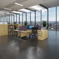 Contract 25 straight desk with 2 drawer pedestal and graphite cantilever leg 1800mm x 800mm - oak top