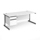 Contract 25 straight desk with 2 drawer pedestal and graphite cantilever leg 1800mm x 800mm - white top