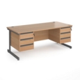 Contract 25 straight desk with 3 and 3 drawer pedestals and graphite cantilever leg 1800mm x 800mm - beech top