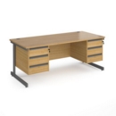 Contract 25 straight desk with 3 and 3 drawer pedestals and graphite cantilever leg 1800mm x 800mm - oak top