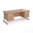 Contract 25 straight desk with 3 and 3 drawer pedestals and silver cantilever leg 1800mm x 800mm - beech top