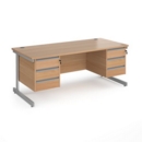 Contract 25 straight desk with 3 and 3 drawer pedestals and silver cantilever leg 1800mm x 800mm - beech top