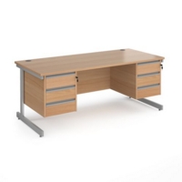 Contract 25 straight desk with 3 and 3 drawer pedestals and silver cantilever leg 1800mm x 800mm - beech top