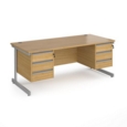 Contract 25 straight desk with 3 and 3 drawer pedestals and silver cantilever leg 1800mm x 800mm - oak top