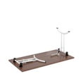 Rectangular folding leg table with chrome legs and curved foot rails 1200mm x 800mm - oak