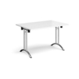 Rectangular folding leg table with chrome legs and curved foot rails 1200mm x 800mm - white