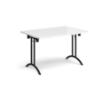 Rectangular folding leg table with black legs and curved foot rails 1200mm x 800mm - white