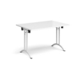 Rectangular folding leg table with white legs and curved foot rails 1200mm x 800mm - white