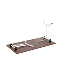 Rectangular folding leg table with chrome legs and curved foot rails 1400mm x 800mm - oak