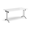 Rectangular folding leg table with chrome legs and curved foot rails 1600mm x 800mm - white