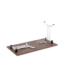 Rectangular folding leg table with silver legs and curved foot rails 1600mm x 800mm - oak