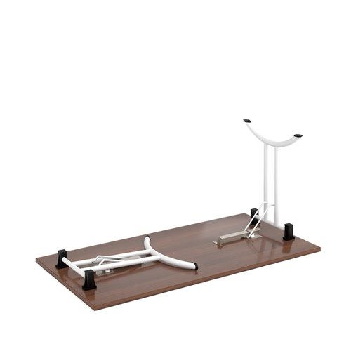 Rectangular folding leg table with white legs and curved foot rails 1600mm x 800mm - beech
