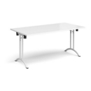 Rectangular folding leg table with white legs and curved foot rails 1600mm x 800mm - white