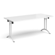 Rectangular folding leg table with white legs and curved foot rails 1800mm x 800mm - white