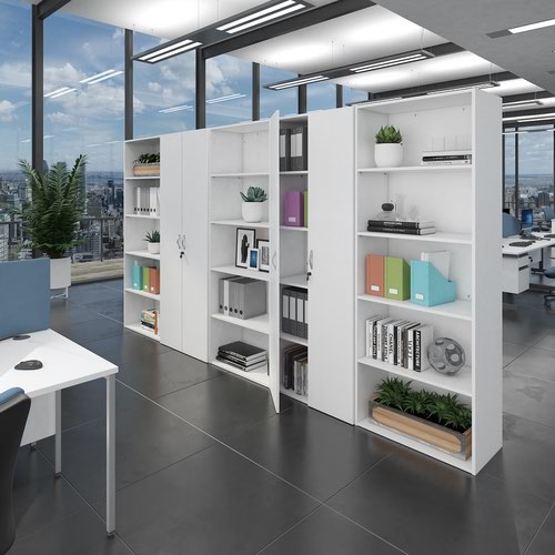 Contract double door cupboard 830mm high with 1 shelf - white