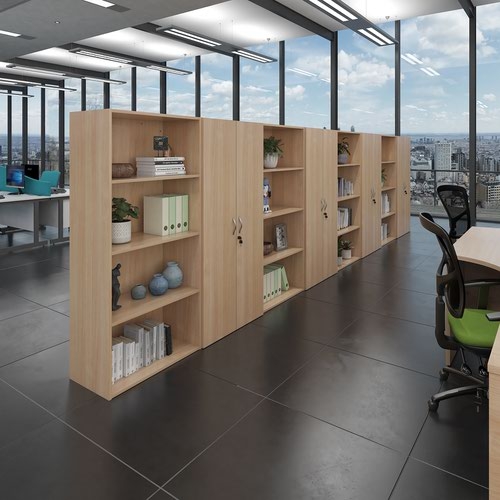 Contract double door cupboard 1230mm high with 2 shelves - beech