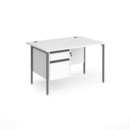 Contract 25 straight desk with 2 drawer pedestal and graphite H-Frame leg 1200mm x 800mm - white top