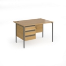 Contract 25 straight desk with 3 drawer pedestal and graphite H-Frame leg 1200mm x 800mm - oak top