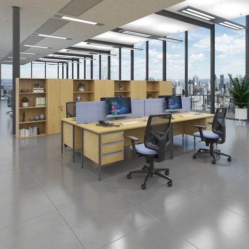 Contract 25 straight desk with 3 drawer pedestal and graphite H-Frame leg 1200mm x 800mm - oak top