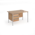 Contract 25 straight desk with 3 drawer pedestal and silver H-Frame leg 1200mm x 800mm - beech top