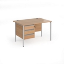 Contract 25 straight desk with 3 drawer pedestal and silver H-Frame leg 1200mm x 800mm - beech top
